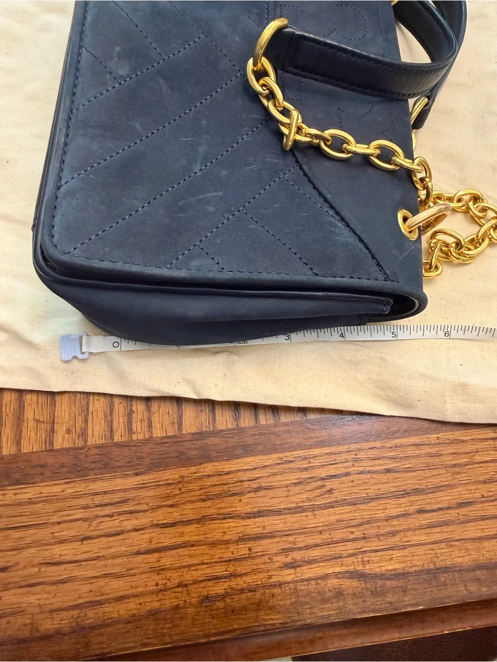 Tory Burch Black Suede Quilted Shoulder Bag with Gold Chain